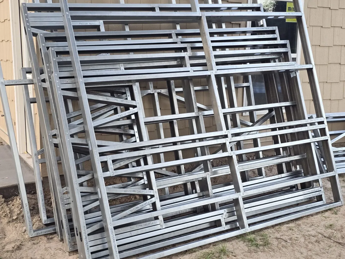 Z purlin bundles staged in the yard